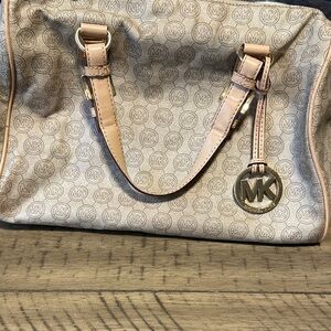 Michael Kors Beige Logo Shoulder Bag with Gold MK Charm